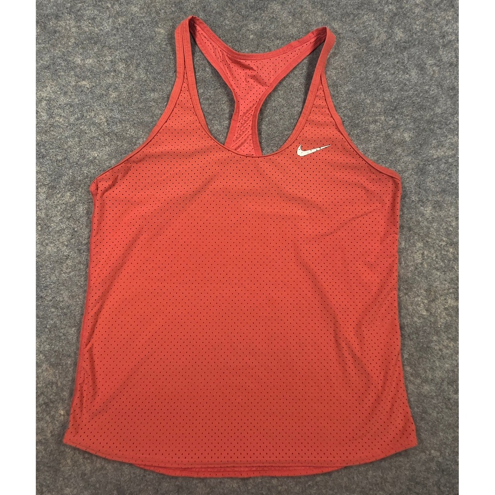 Nike Dri-FIT Perforated Mesh Racerback Tank Top Coral Orange Small Running